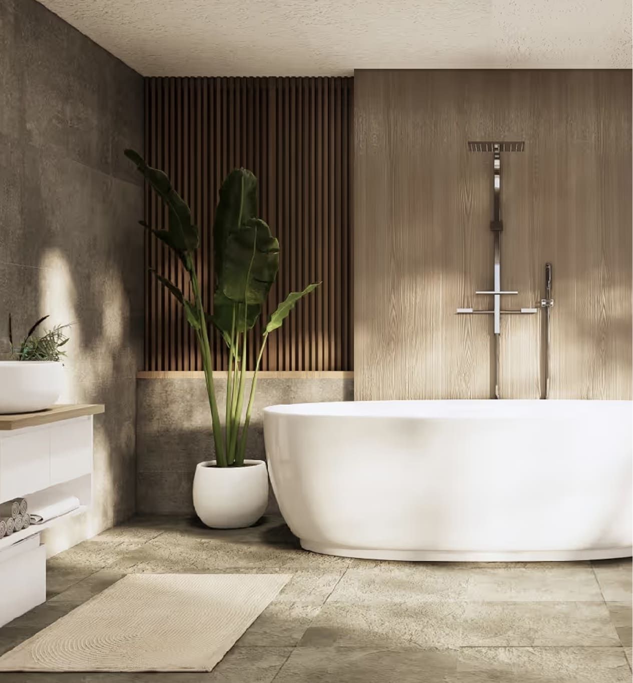 Modernes Bad mit frei stehender Badewanne